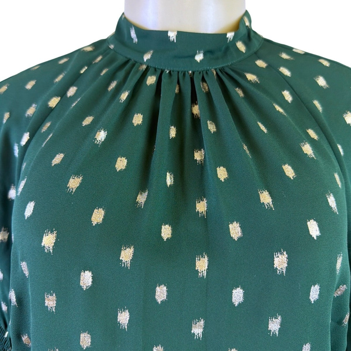 Ted Baker Womens Green Puff Sleeve Top Metallic Polka Dot Accent Size 1