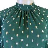 Ted Baker Womens Green Puff Sleeve Top Metallic Polka Dot Accent Size 1