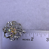 Vintage Womens Silver Tone Rhinestone Floral Brooch & Clip-On Earrings Set