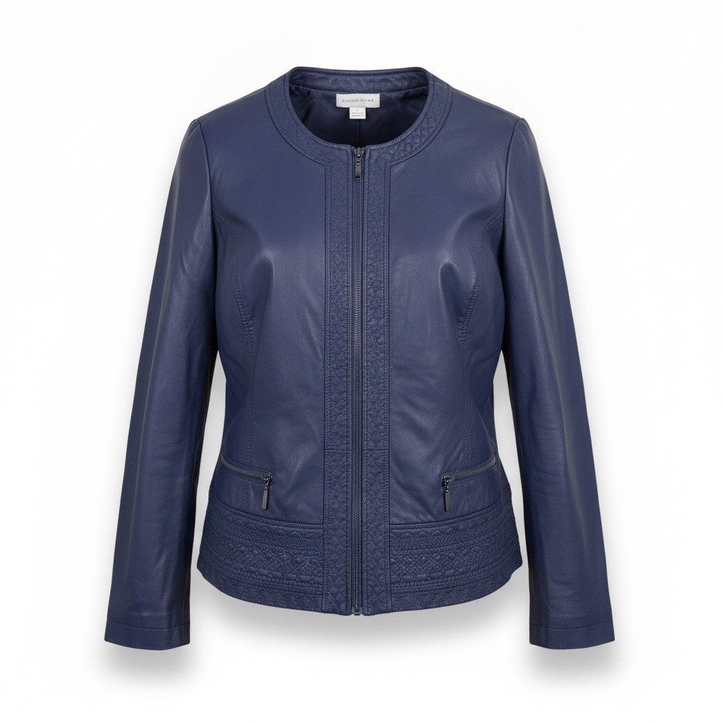 Christopher & Banks Womens Blue Jacket W/ Lace Detail Zipper Pockets Size XL