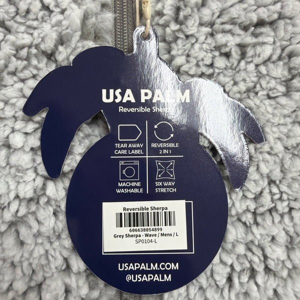 USA Palm Mens Grey Reversible Sherpa Fleece Pullover 6-Way Stretch Warm Sz L