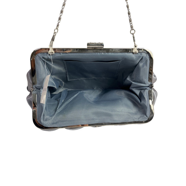 Jessica McClintock Women's Satin Silver Chain Strap Rosaria Clutch Sz S- NWT