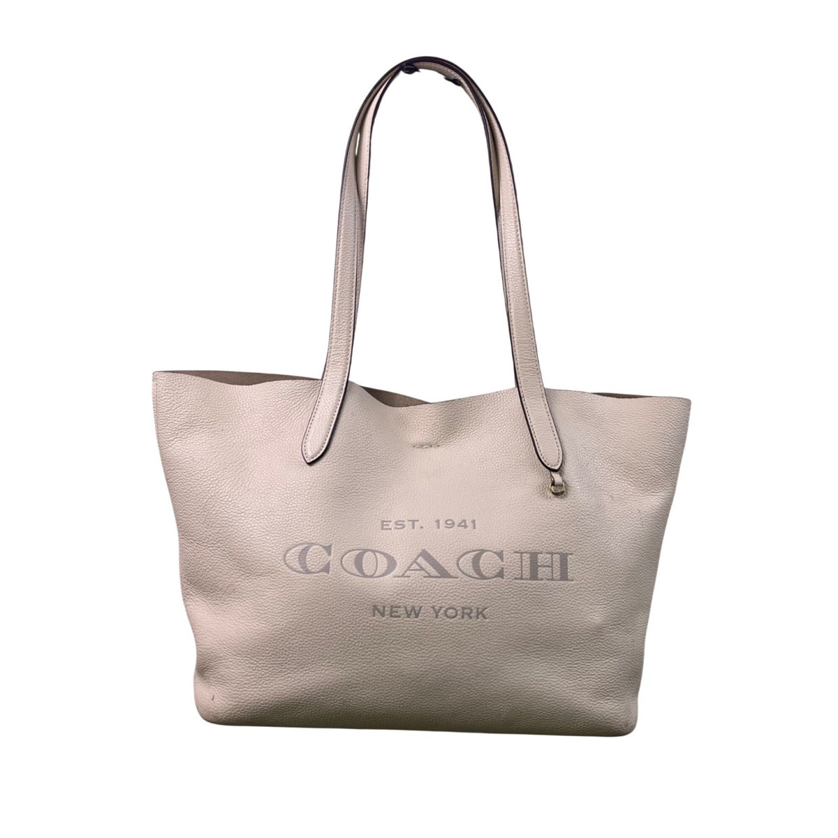 Coach Women’s Taupe Leather Embossed Logo Double Handles Snap Closure Tote Bag