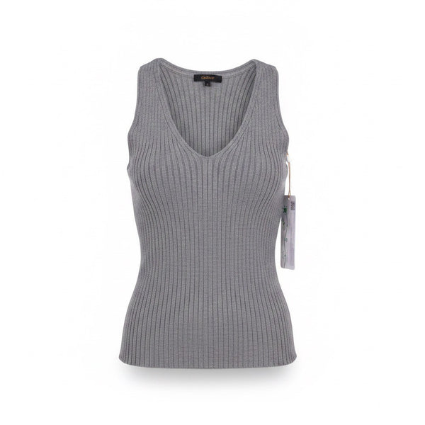 Quince Womens Gray Ribbed Lenzing EcoVero Sleeveless Tank Top Size S