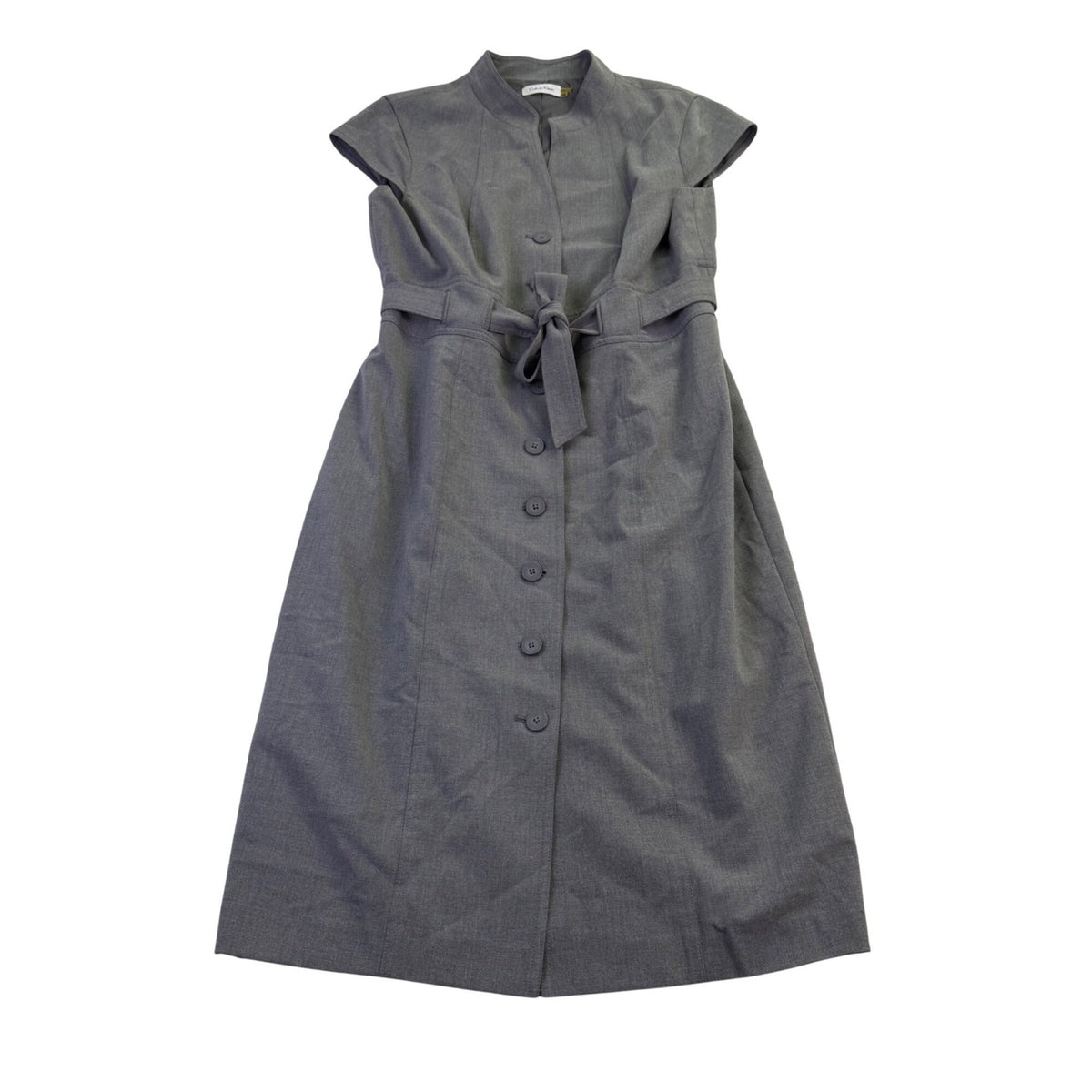 Calvin Klein Womens Charcoal Button Front Dress With Belt Size 14