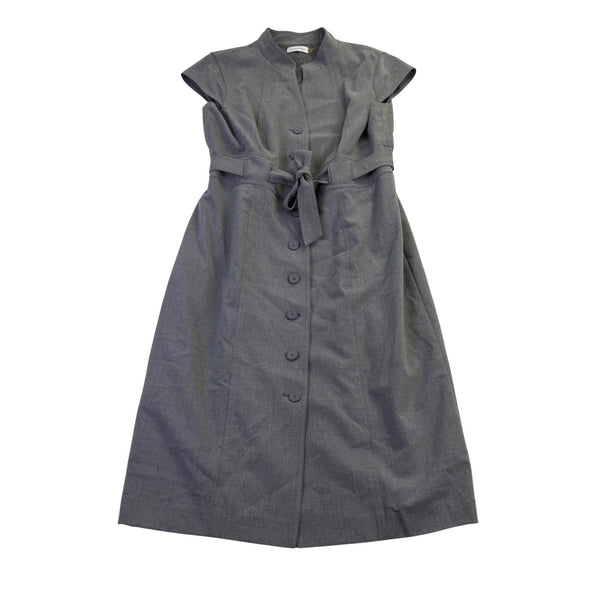 Calvin Klein Womens Charcoal Button Front Dress With Belt Size 14