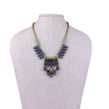 J. Crew Womens Green & Navy Beaded Statement Necklace Glass Crystals 