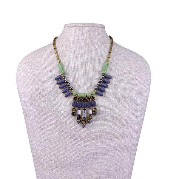 J. Crew Womens Green & Navy Beaded Statement Necklace Glass Crystals 