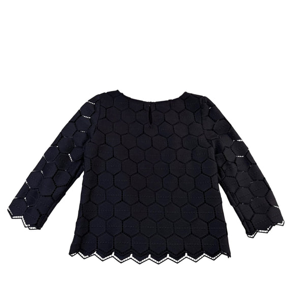 RSVP By Talbots Womens Black Honeycomb Lace 3/4 Sleeve Blouse Size P