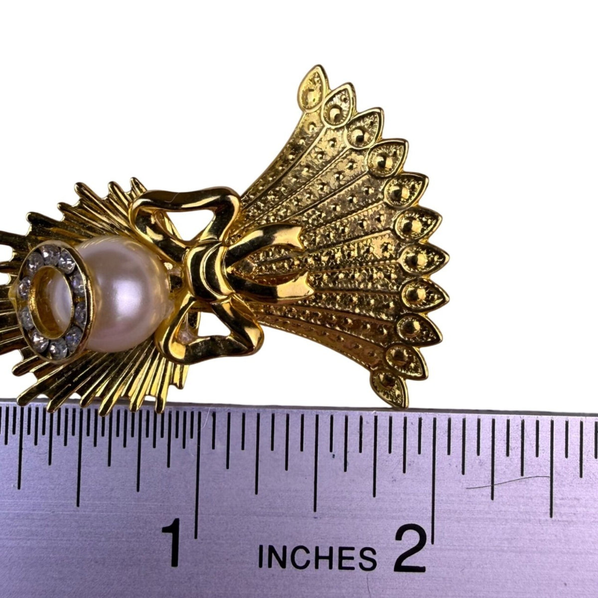 Vintage Gold Tone Angel Brooch Faux Pearl Rhinestone Accents Elegant Accessory