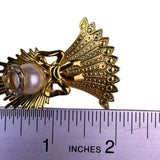 Vintage Gold Tone Angel Brooch Faux Pearl Rhinestone Accents Elegant Accessory