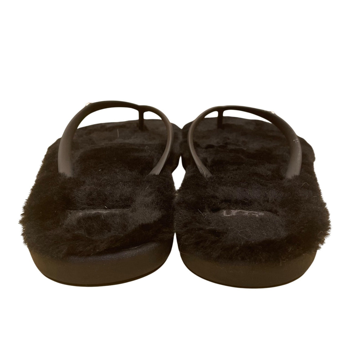 UGG Women’s Black Fur Comfortable Flip Flop Plush Slippers Sandals Size 6W