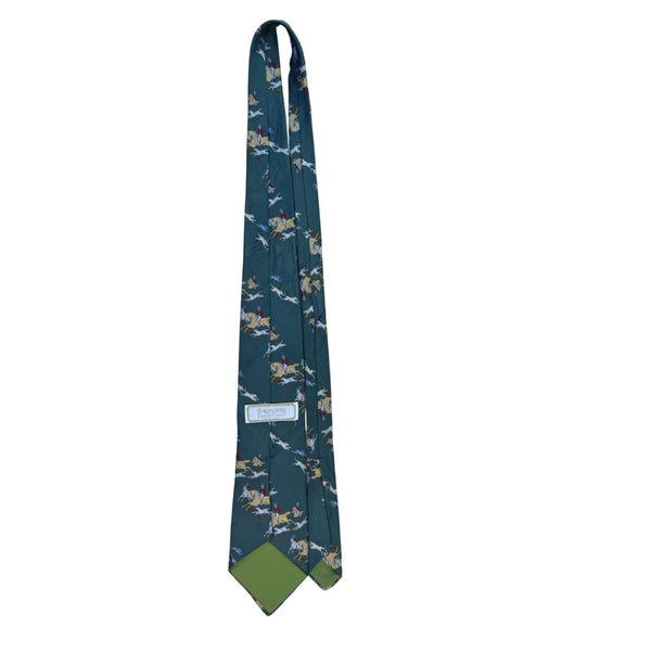 Britches Mens Green Silk Jockey Horse Riding Scene Neck Tie Approx. 57.5" Long
