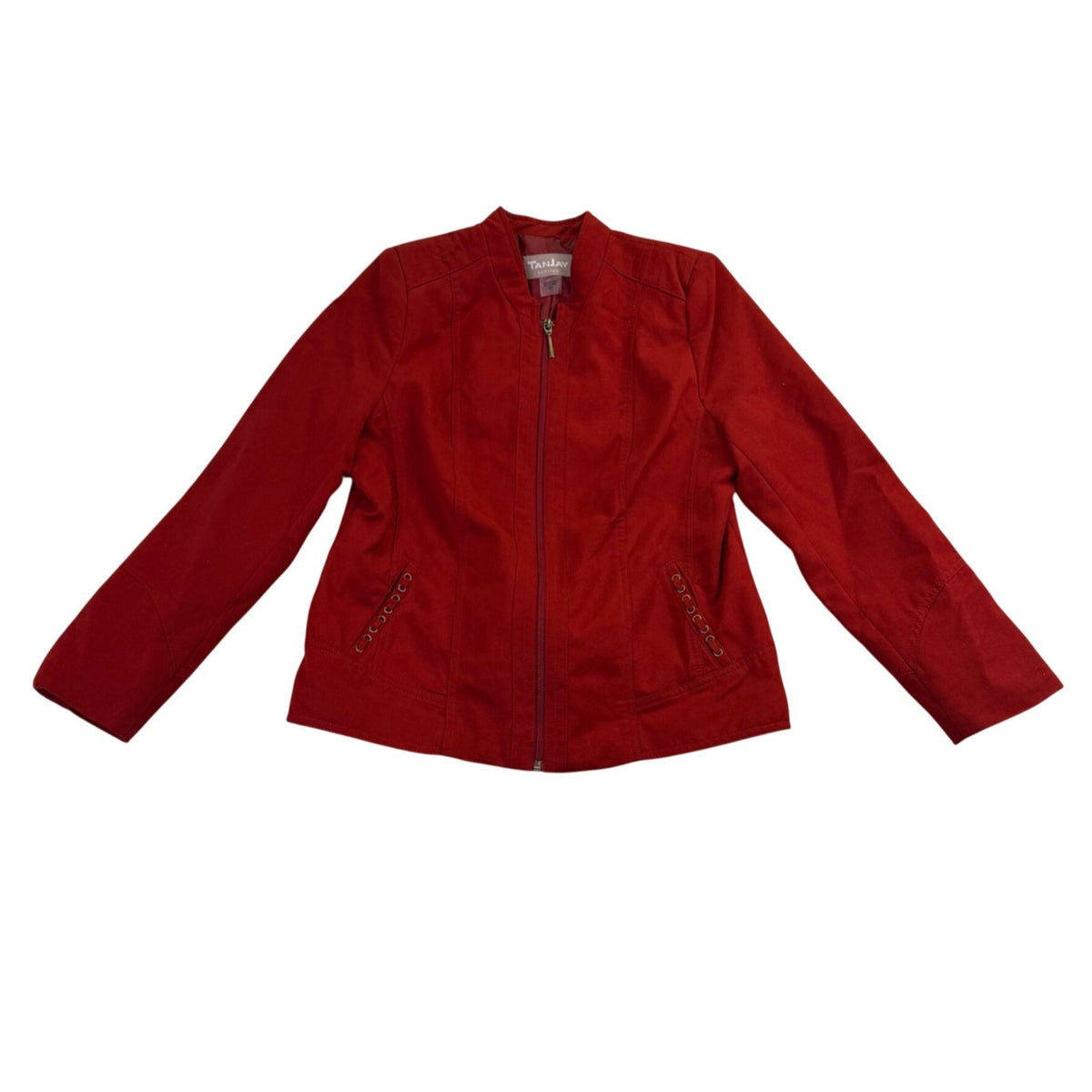 TanJay Womens Red Zip Jacket Petite Lightweight Mandarin Collar Size 6P 