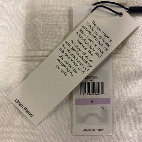 Calvin Klein Womens High-Rise White Trousers With Straight Fit Size 6 - New