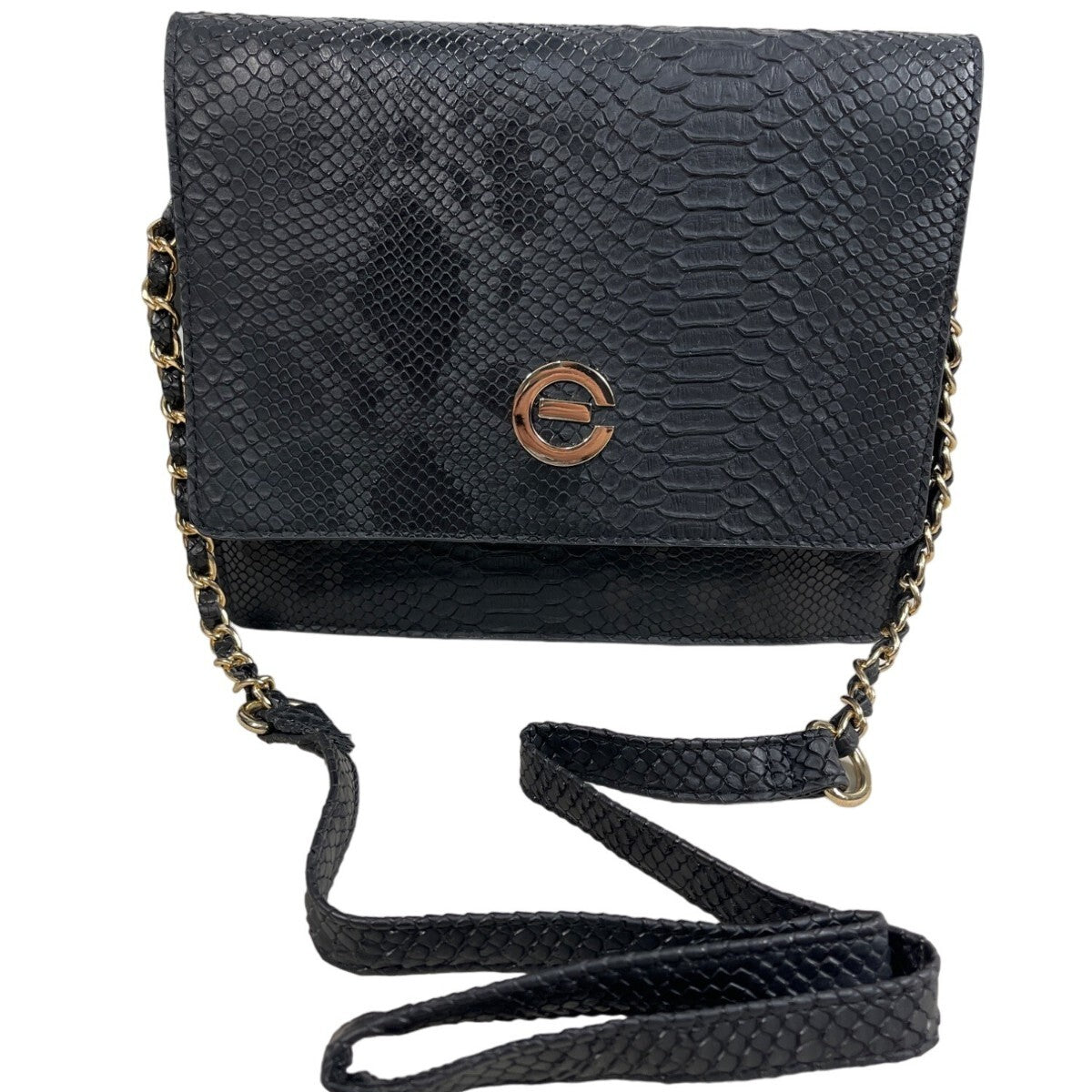Elizabeth Grant Black Crossbody Purse Python Print Gold Chain Strap Sz S - New