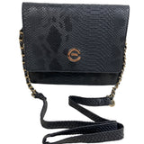 Elizabeth Grant Black Crossbody Purse Python Print Gold Chain Strap Sz S - New