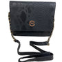 Elizabeth Grant Black Crossbody Purse Python Print Gold Chain Strap Sz S - New