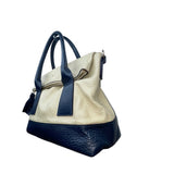 Kate Spade Women’s Ivory & Navy Leather Tassel Zipper Closure Tote Bag