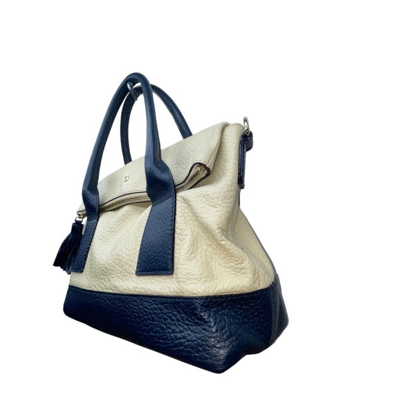Kate Spade Women’s Ivory & Navy Leather Tassel Zipper Closure Tote Bag