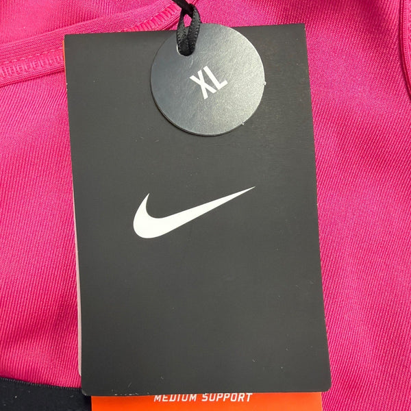 Nike Womens Pink Sports Bra Dri-Fit Medium Support With Black Trim Sz XL