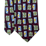 Robert Talbott Mens Burgundy Silk Floral & Geometric Print Tie Hand-Sewn USA