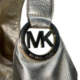 Michael Kors Women’s Gold Metallic Textured Leather Hobo Bag Logo Charm Accent