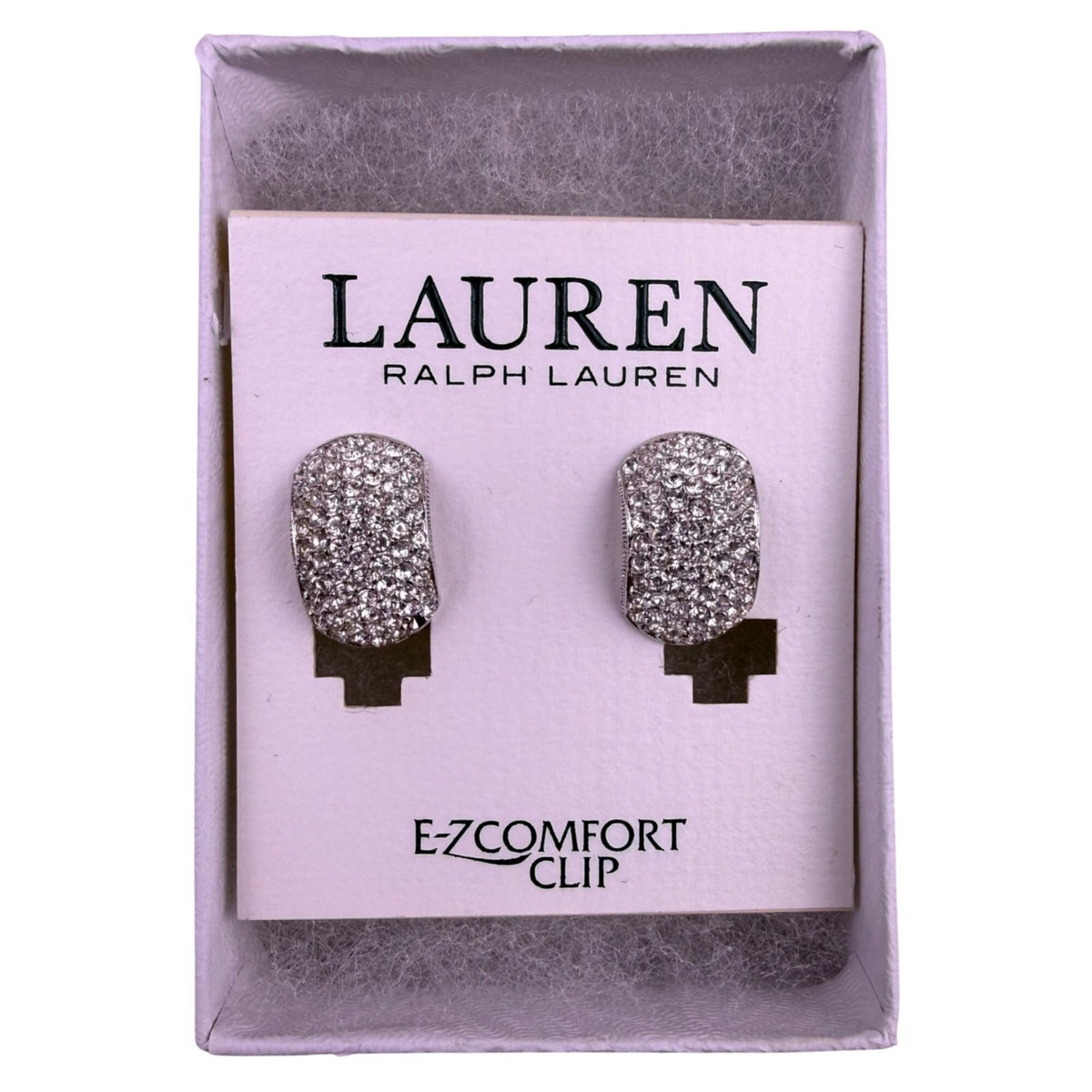 Lauren Ralph Lauren Silver Tone Womens Rhinestone Clip Earrings E-Z Comfort