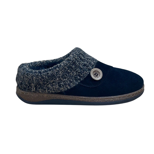 Clarks Women’s Black Suede & Brown Knit Collar Cozy Slip-On Slippers Size 9M