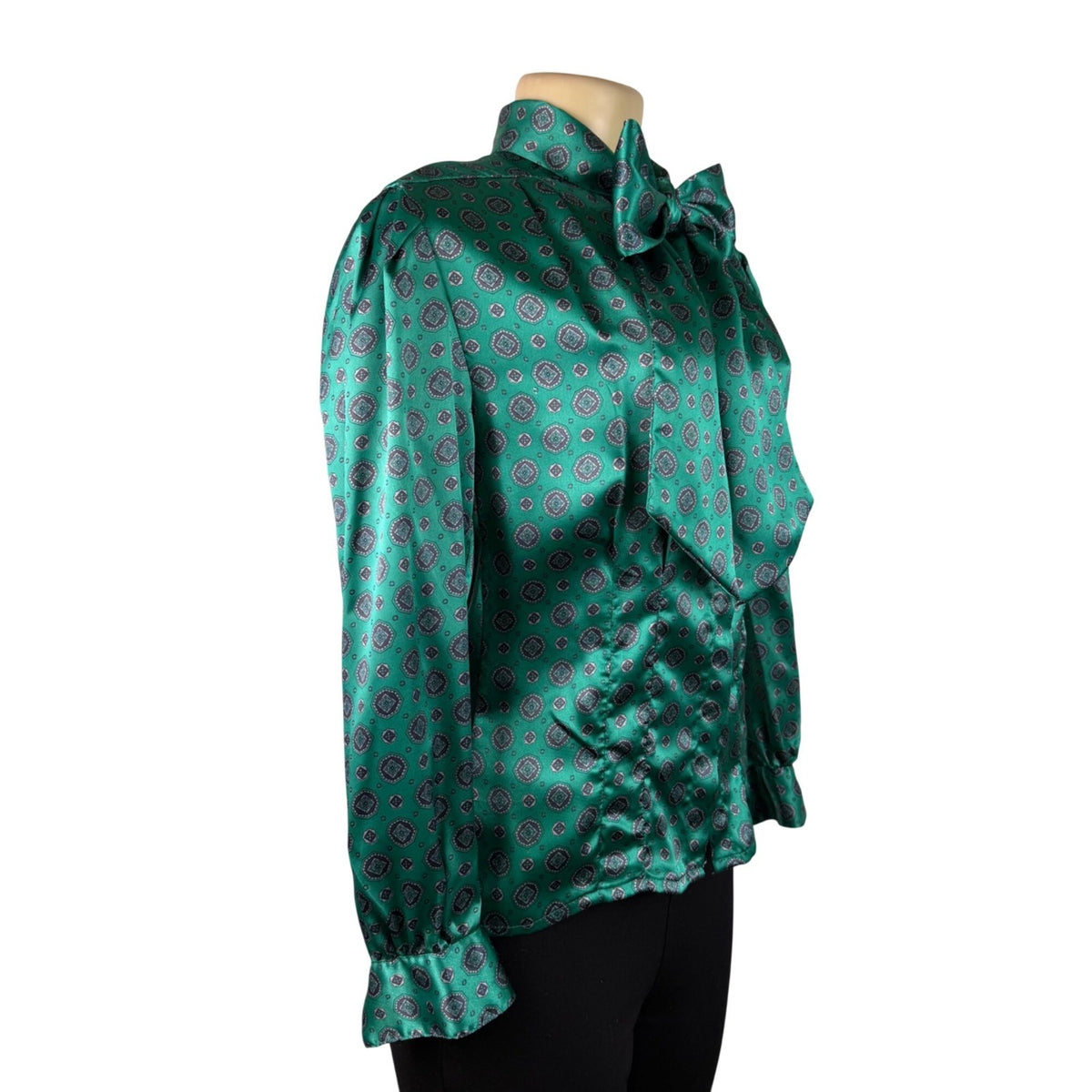 Oscar De La Renta Womens Green Bow Blouse Vintage Retro Style Top Sz 6