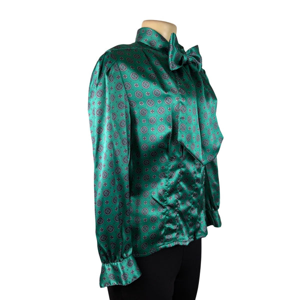 Oscar De La Renta Womens Green Bow Blouse Vintage Retro Style Top Sz 6