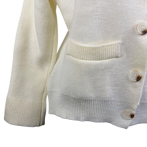 Womens Cream Button-Up Cardigan Sweater Long Sleeve Lightweight Knitted