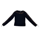 Cabo Womens Black Beaded Embroidered Long Sleeve Top Pull Tie Size S