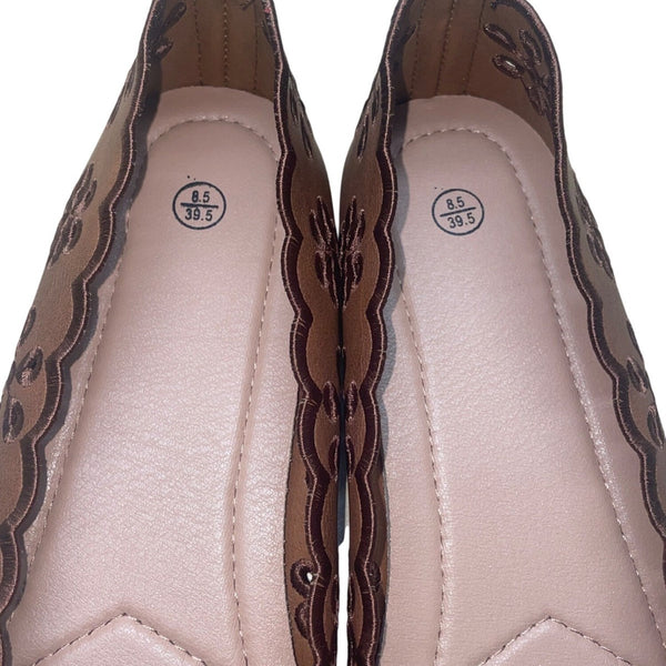 Women’s Brown Cutout Floral Design Ballet Flats Size 8.5