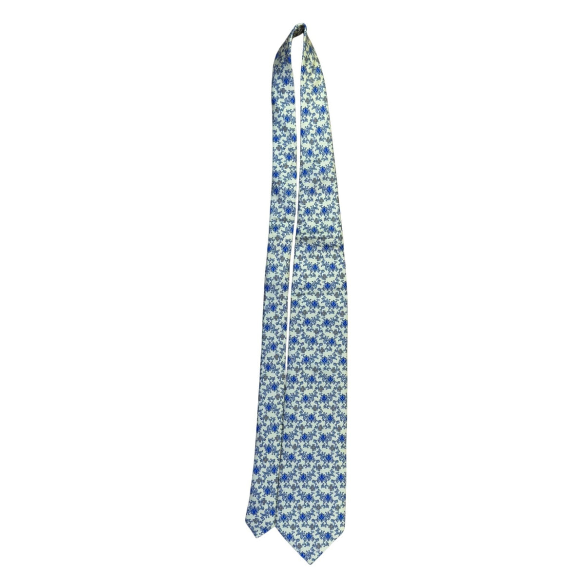 Smithsonian Mens Yellow & Blue 100% Silk Floral Pattern Neck Tie Unique Design