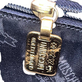 Moschino Women’s Light Blue Leather Gold Logo Hardware Structured Clutch Handbag