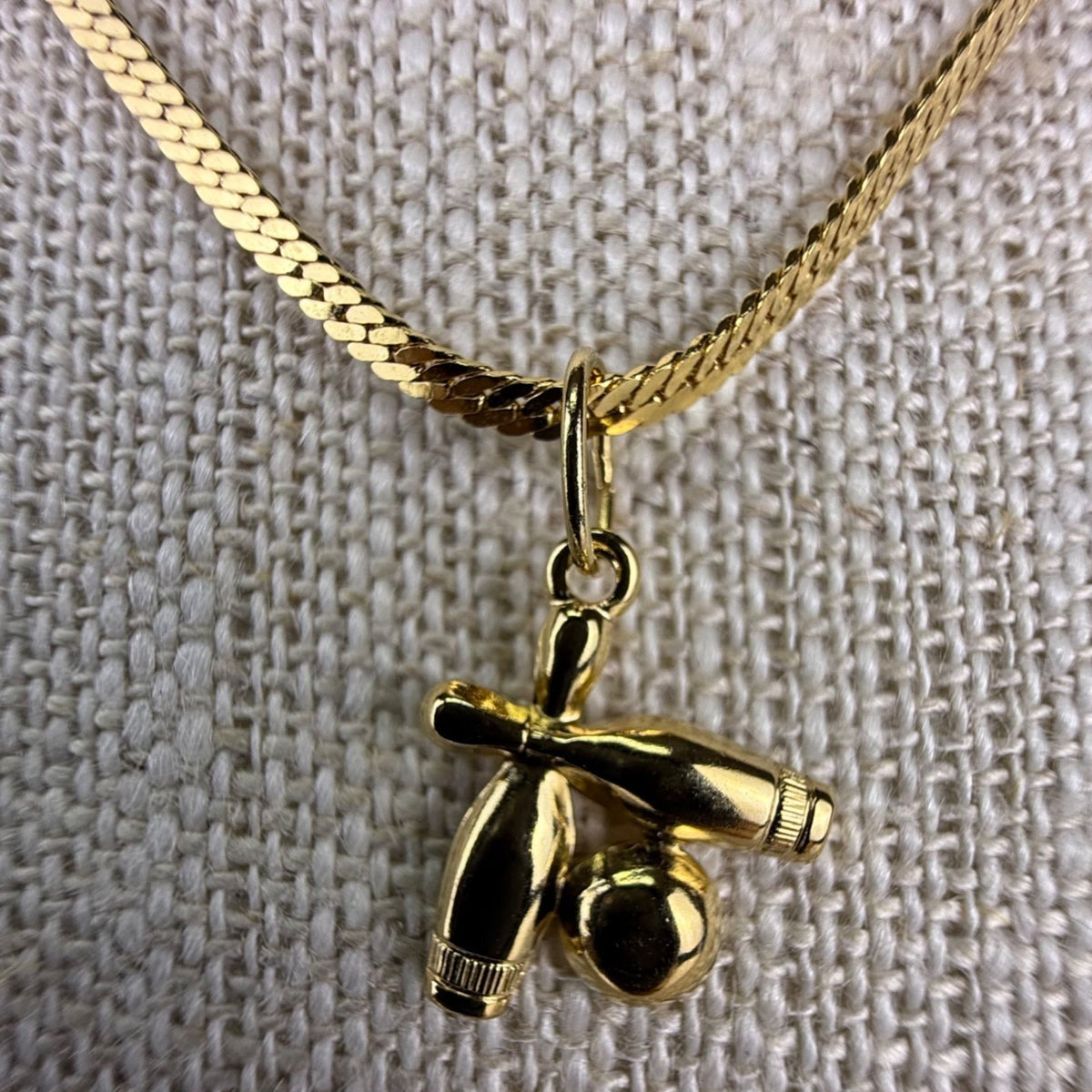 Monet Womens Vintage Gold Tone Bowling Charm Necklace Snake Chain Elegant Jewelr
