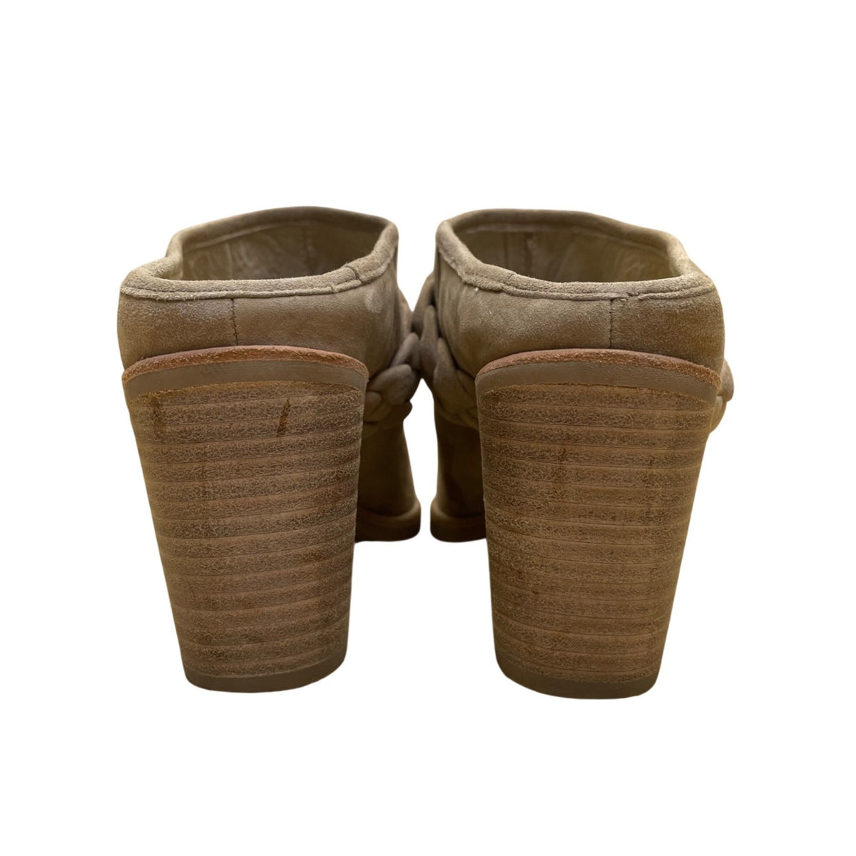Vita Women’s Tan Suede Braided Slip-On Block Heel Mule Size 8