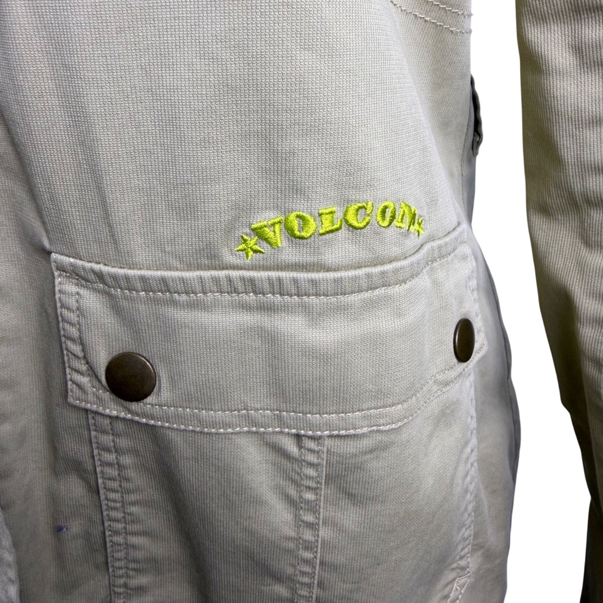 Volcom Women Khaki Cotton/Elastane Jacket Belted Military Style Size L