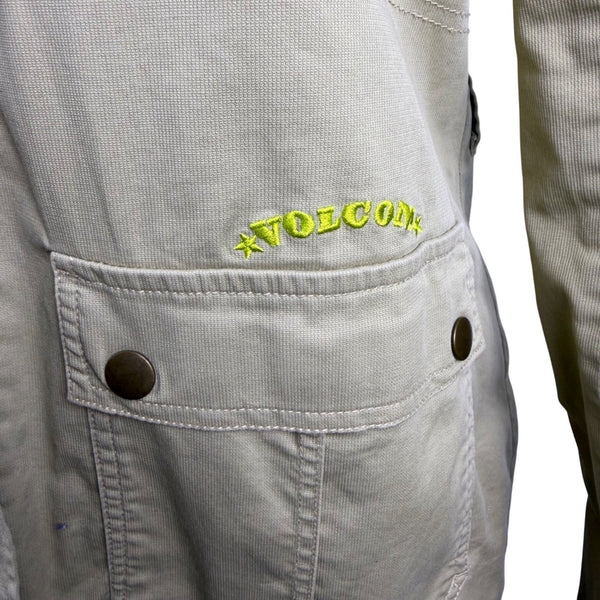 Volcom Women Khaki Cotton/Elastane Jacket Belted Military Style Size L