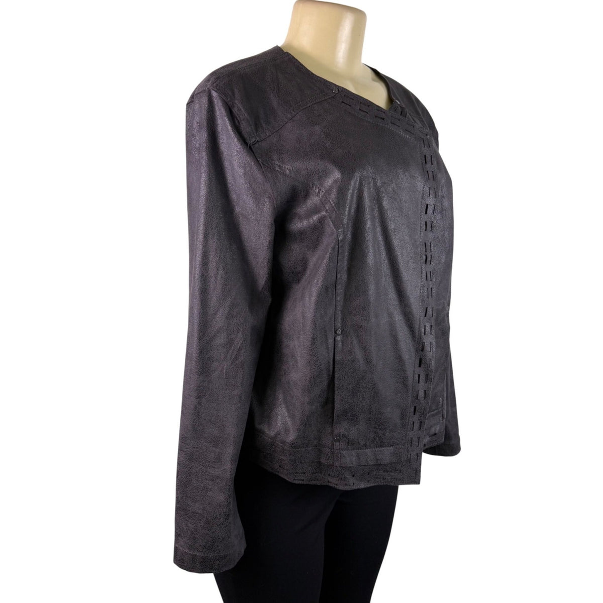 Lysse Womens Black  Jacket Large Lightweight Textured Asymmetrical