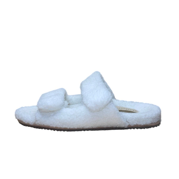 Revitalign Women’s White Fuzzy Comfortable Double Straps Slide Sandals Size 9.5B
