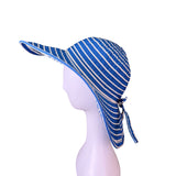 Kokin Womens Blue & White Striped Floppy Wide Brim Sun Hat Ribbon Tie