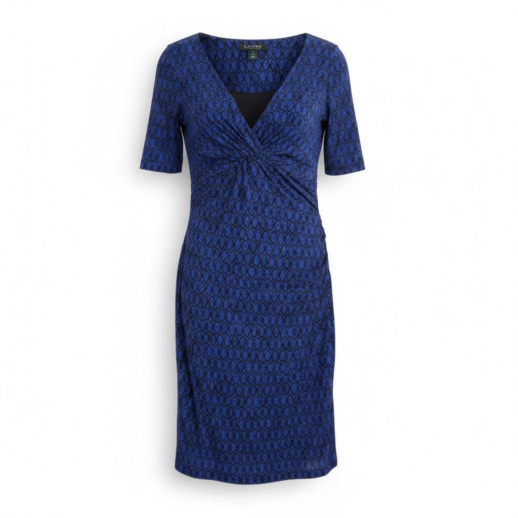Lauren Ralph Lauren Womens Blue Wrap Dress Animal Print Short Sleeve  Size 6