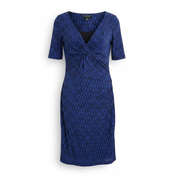 Lauren Ralph Lauren Womens Blue Wrap Dress Animal Print Short Sleeve  Size 6