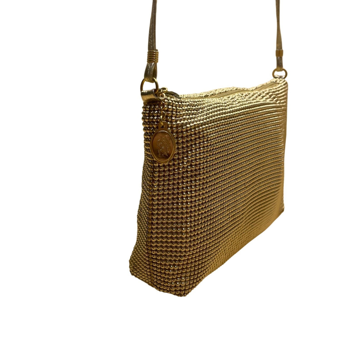 Whiting & Davis Women’s Gold Mesh With Adjustable Strap Crossbody Evening Bag