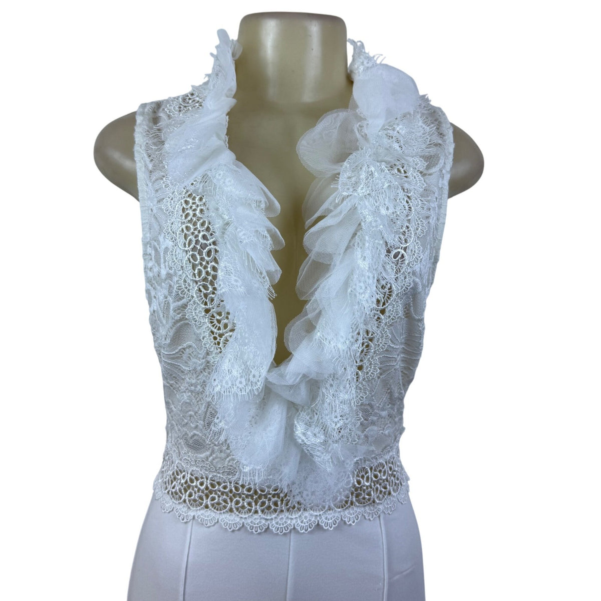 Valentine White Lace Sleeveless Wide Leg Jumpsuit For Women Sz L