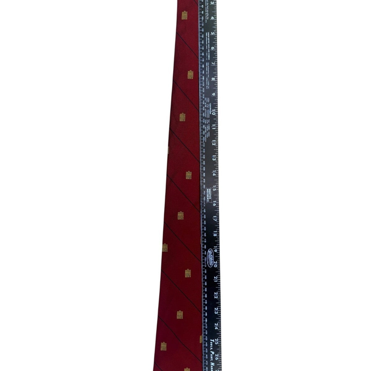 Wm Chelsea Ltd Mens Red Pure Silk Tie Gold Building Print Diagonal Stripe Design