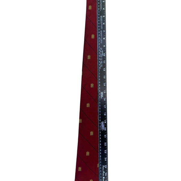 Wm Chelsea Ltd Mens Red Pure Silk Tie Gold Building Print Diagonal Stripe Design