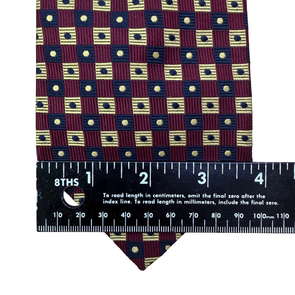Faconnable Mens Burgundy Silk Patterned Tie Geometric Print 100% Silk